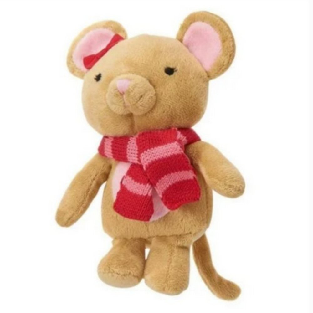 🍒 NEW - GYMBOREE Baby Mouse w/ Bow & Scarf Soft Animal Plush Rattle 8" Tall